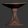 Intricate Circular Base Sculpture Carving With Red Black Geometric Abstract Patterns