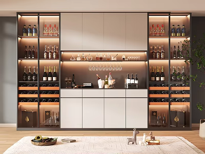 Modern Elegant Wine Cabinet with Glass Doors LED Lighting and Wine Bottle Storage 3d model