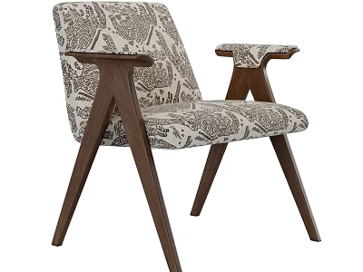 Modern Accent Chair With Patterned Fabric Wooden Frame Cross Legs And Armrests 3d model
