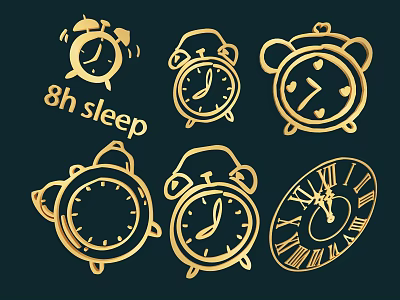 Gold Alarm Clock Wall Decor With 8 Hour Sleep Design And Classic Patterns 3d model