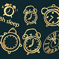 Gold Alarm Clock Wall Decor With 8 Hour Sleep Design And Classic Patterns