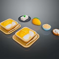 Delicious Homemade Mango Pudding Bowls Served With Square Dessert Fresh Mango Nuts And Round Pastries