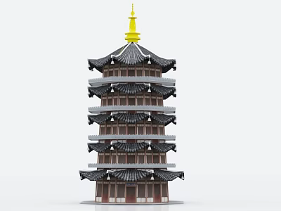 Traditional Chinese Pagoda With Multi Tiered Structure Golden Spire Black Tiled Roofs And Red Walls 3d model