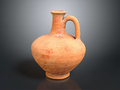 Antique Terracotta Jug With Curved Handle And Orange Textured Surface 3d model