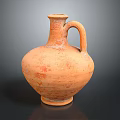 Antique Terracotta Jug With Curved Handle And Orange Textured Surface
