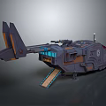 Futuristic Sci-Fi Vehicle with Weapon Turret Deployable Ramp Blue Lights and Mechanical Armor Structure