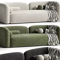 Modern Living Room Leisure Sofa Set With Green Gray Fabric And Decorative Pillows Blankets