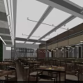 Modern Restaurant Interior Design With Hanging Chandeliers Wooden Dining Tables Shelves And Green Plants