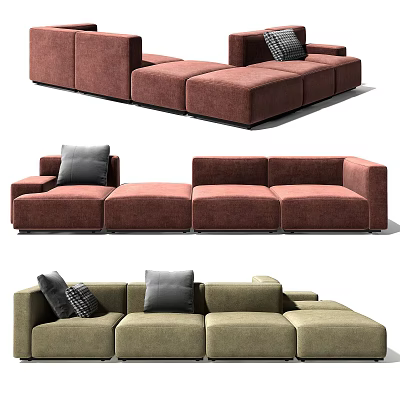 Modular Sectional Sofa In Brown Green With Comfortable Pillows And Modern Design 3d model