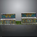 Traditional Decorative Architectural Components With Colorful Tile Patterns And Green Base