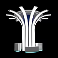 Modern Abstract Sculpture With Blue White Curved Design And Illuminated Base