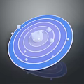 Abstract Blue And Purple Disc Model With Concentric Circles White Cubes And Central Object