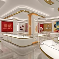 Jewelry Store Interior Design With Glass Display Cases And Red Decor Counters 3d model
