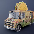 Taco Food Truck With Giant Taco On Top And Cactus Design Details