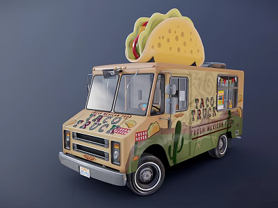 Taco Food Truck With Giant Taco On Top And Cactus Design Details 3d model Taco Food Truck With Giant Taco On Top And Cactus Design Details 3d model