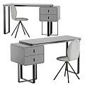 Modern Gray Table And Chair Set With Drawer Storage And Metal Legs