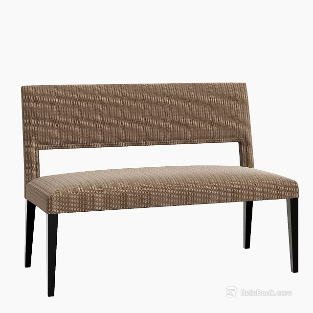 Brown Striped Upholstered Sofa Bench with Backrest and Black Legs Modern Design 3d model 