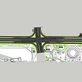 Road Infrastructure Intersection Layout With Traffic Lanes And Green Spaces 3d model