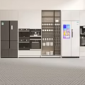 Modern Kitchen Interior With White And Black Cabinets Fridges Ovens And Appliances