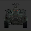 Futuristic Armored Military Vehicle With Top Mounted Turret Green Camouflage Large Wheels