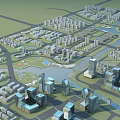 Aerial View Urban Planning with Modern Buildings Roads River and Green Spaces Layout