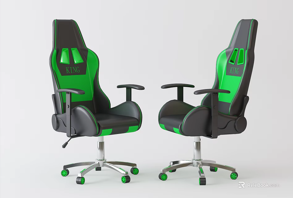 Black and Green Gaming Office Chair with Ergonomic Design Swivel Base and Armrests 3d model 