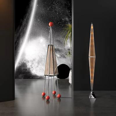 Stylish Floor Lamps In Modern Decor With Space Wall 3d model