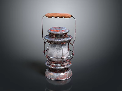 Vintage Metal Lantern Light Fixture With Wooden Handle And Rustic Tin Finish 3d model