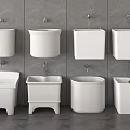 White Ceramic Bathroom Fixtures Wall Mounted And Floor Standing With Gray Tile Wall
