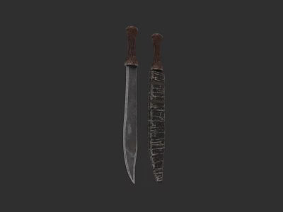 Two Traditional Weapons With Long Sharp Blade And Textured Sheath Brown Handle 3d model