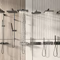 Modern Wall Mounted Shower System With Multiple Heads Handheld Sprayer And Wooden Texture Panel 3d model