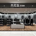 ZEGNA Men's Clothing Store Modern Interior With Suits Shirts Display Racks And Wooden Floor