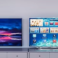 Two TVs Displaying Natural Scenery Smart Interface With App Icons And Family