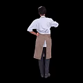 Rear View Of Woman Wearing Apron Cap And White Shirt Holding Coffee Pot