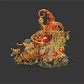 Fairy Tale Mushroom Building with Vibrant Red Roof Small Windows Wooden Door and Decorative Lanterns
