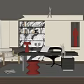 Modern Study Desk Bookcase 3d model