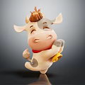 Cute Cartoon Cow Character With Red Collar Bell And Happy Expression