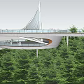 Modern Landscape Bridge Featuring Unique White Sail Structure Observation Deck Green Trees And Blue Sky 3d model