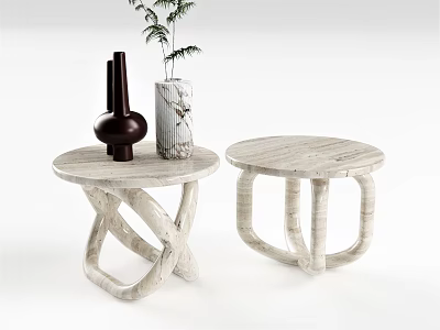 Modern Side Tables With Unique Intertwined Bases And Marble Tops Decorated With Vases 3d model
