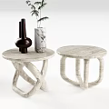 Modern Side Tables With Unique Intertwined Bases And Marble Tops Decorated With Vases