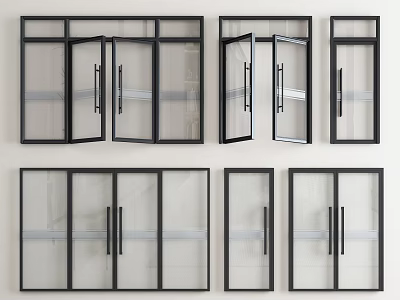 Modern Double Doors Design With Glass Panels And Black Frames For Home Interior 3d model
