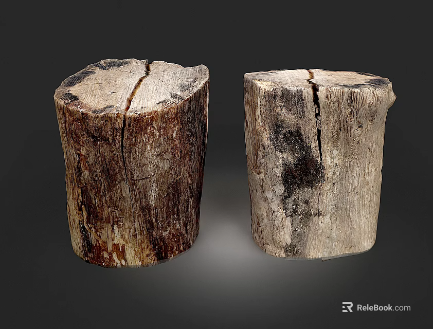 Rustic Stone Wood Stumps As Decorative Pieces With Natural Texture And Organic Grain Details 3d model 