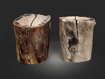 Rustic Stone Wood Stumps As Decorative Pieces With Natural Texture And Organic Grain Details 3d model