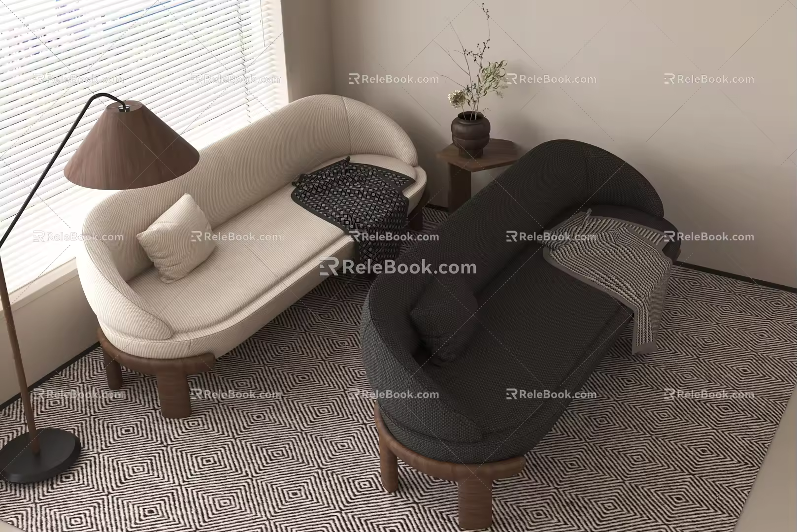 Casual sofa multi-person sofa 3d model