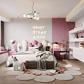 Modern Kids Bedroom With Purple Pink Walls Unicorn Toy And Neon Sign