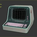 Vintage Computer With Green Screen White Blue Body And Classic Keyboard Design