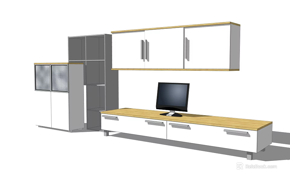 Modern Bookcase Design With Cabinets TV Stand TV And Drawers 3d model 