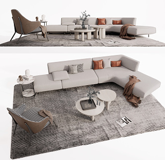 Modern Sofa Coffee Table Combination Multi-person Sofa Leisure Chair 3d model