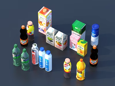 Colorful Bottled And Carton Drinks Display With Assorted Colors And Diverse Packaging 3d model