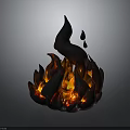 Artistic Flame Sculpture With Upward Flames Dripping Elements And Red Orange Glow On Dark Background